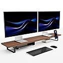 muso wood Dual Monitor Stand with Storage Shelf, 45 Inch Wooden Monitor Riser for 2 Monitors, Walnut Desk Shelf for Computer, Laptop, Screen, TV