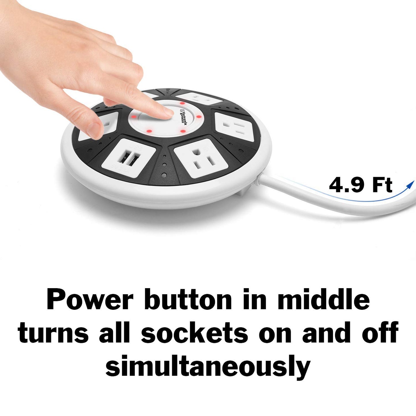 ETL Certified Round Power Strip - 5 Outlets with Surge Protection, 2 USB Charging Ports, and On/Off Button by EX ELECTRONIX EXPRESS