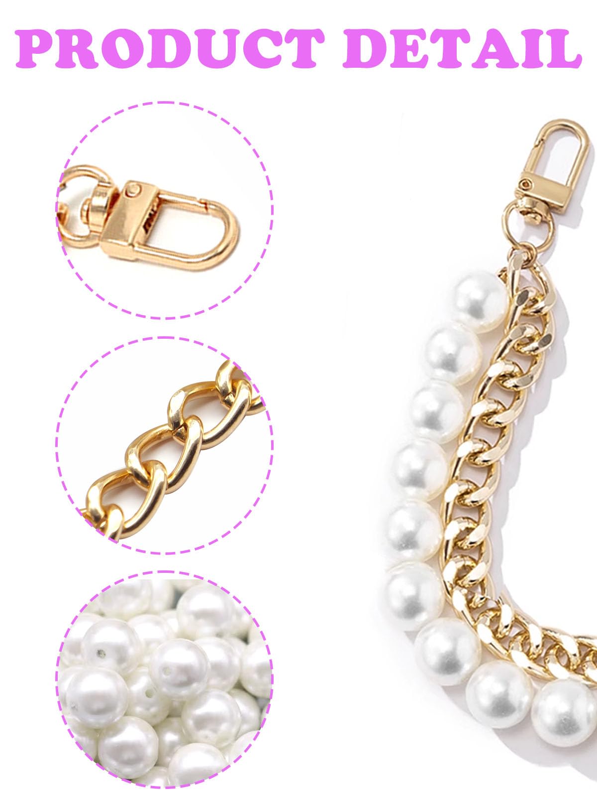 Phone Wrist Strap,Hands-Free Pearl Phone Lanyard with Tether Tab,Classic Pearl Beaded Phone Charm with Gold Chain Stylish Cell Phone Lanyard