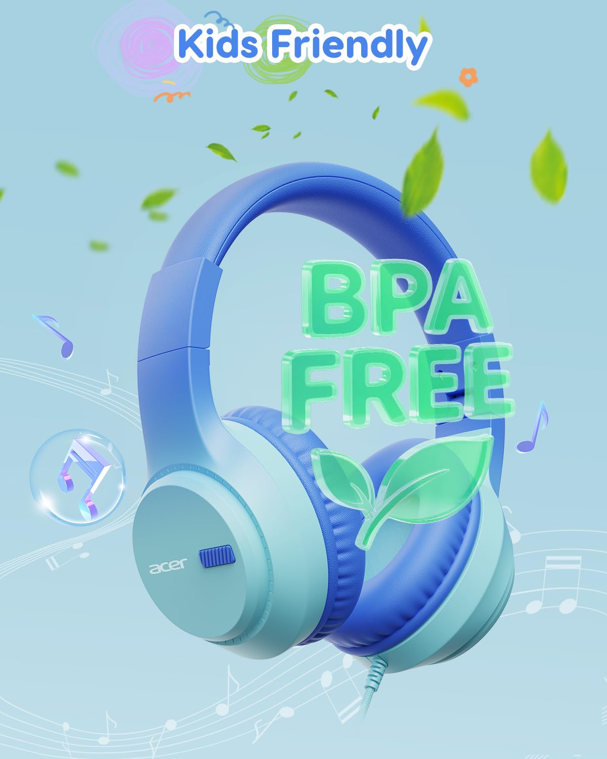 Acer Kids Headphones, 74?85?94dB Limiter, 3.5mm Jack, Blue OHW343