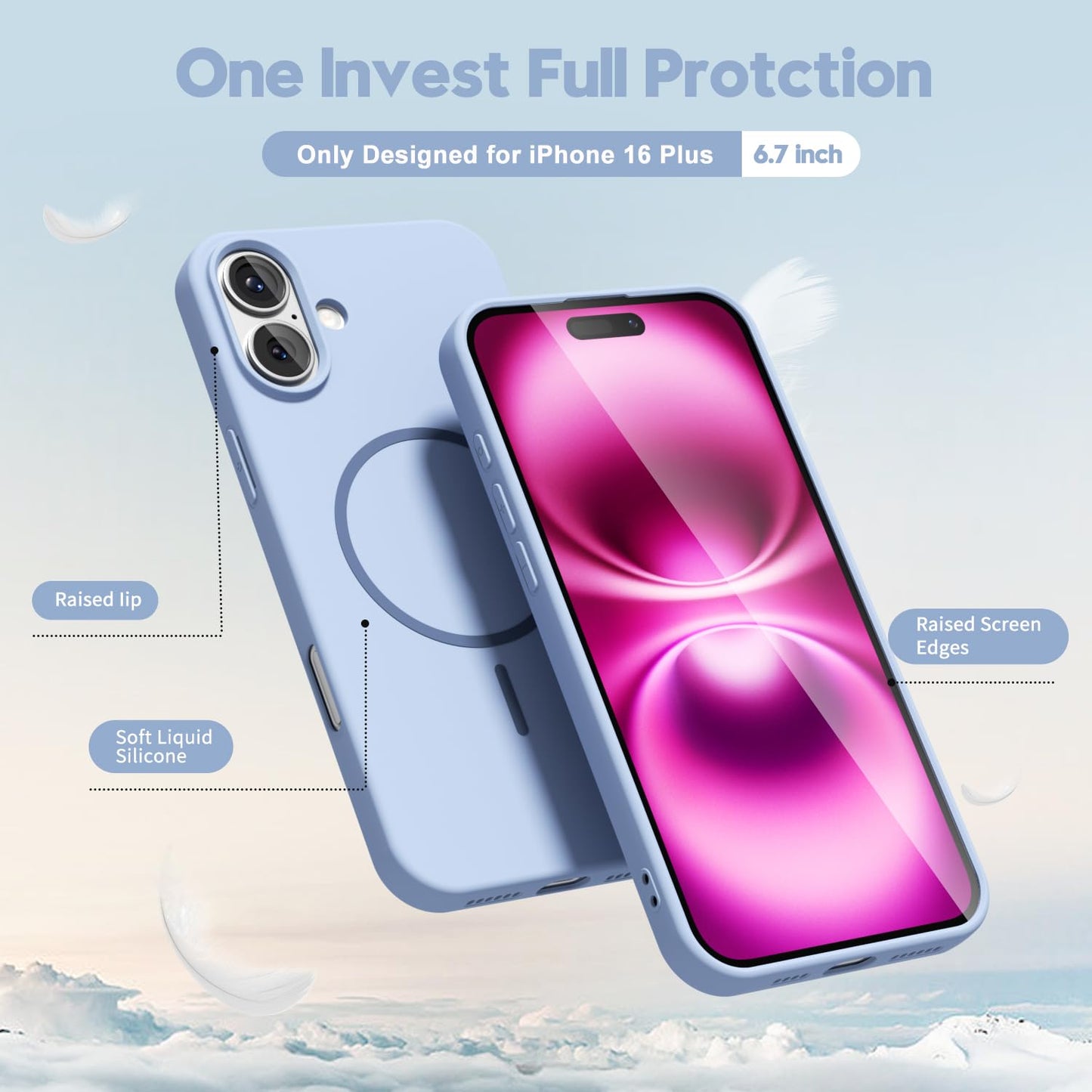 oakxco for iPhone 16 Plus Case Silicone Mag Safe, Magnetic Slim Thin Phone Case Compatible with Magsafe Wireless Charging, Cute Girly Aesthetic Soft