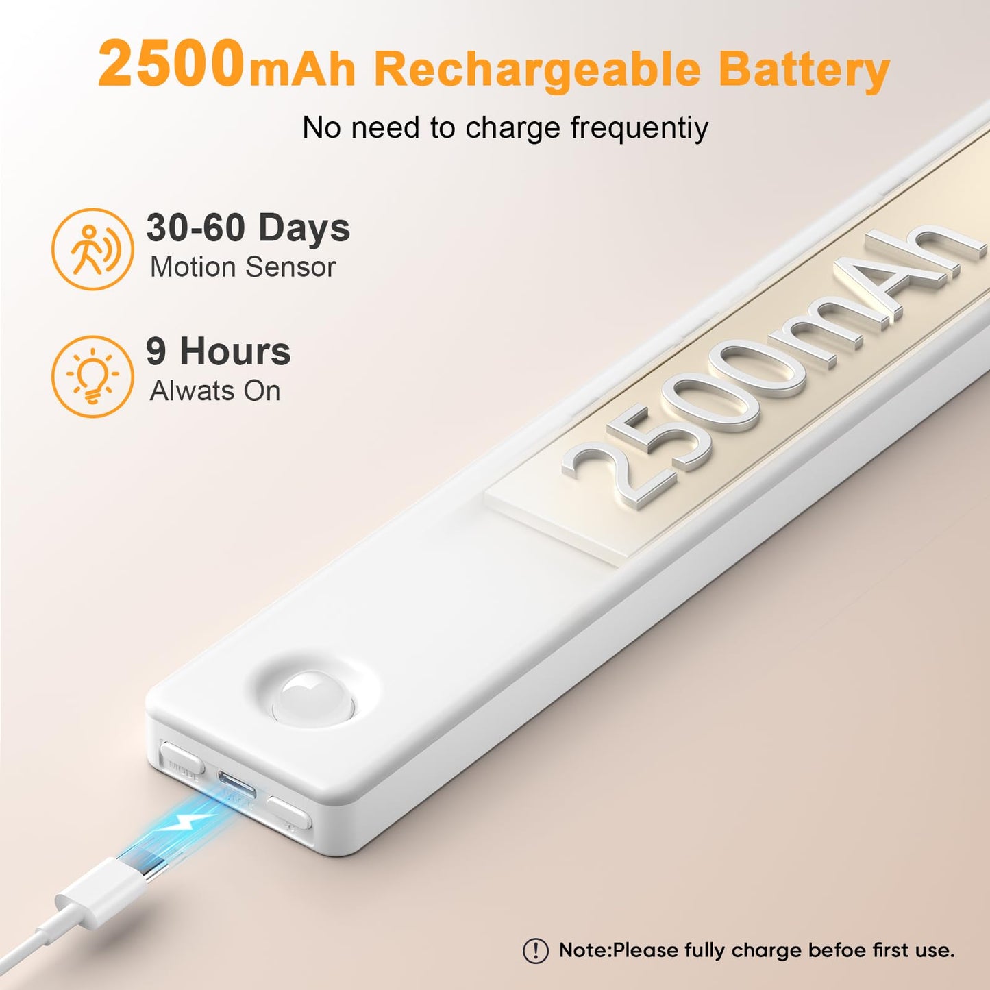 6 Pack Under Cabinet Lighting, USB Rechargeable Motion Sensor Light Indoor, Battery Operated Closet Light, LED Cabinet Lights, Stick On Dimmable Under