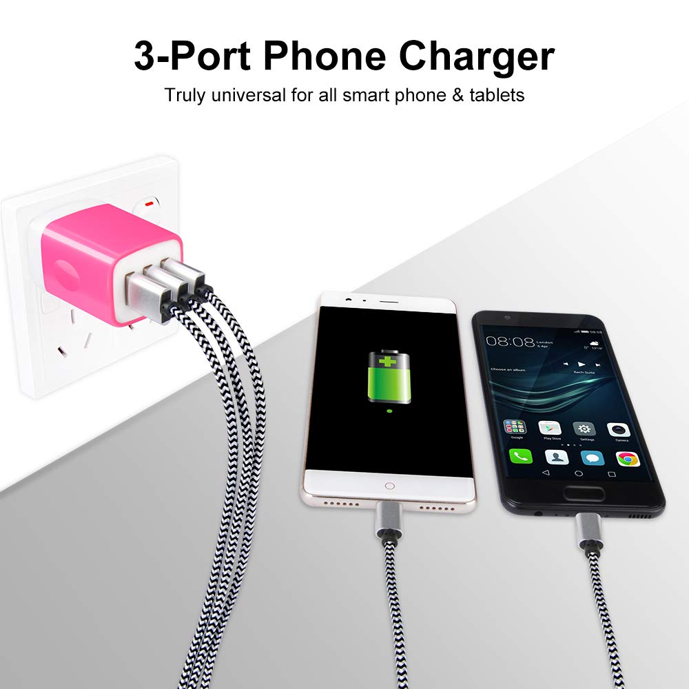 Sicodo Wall Charger Adapter,USB Cubes,3Pack Universal Travel 3.1A 3 Muti Port Plug Charging Block Compatible with iPhone