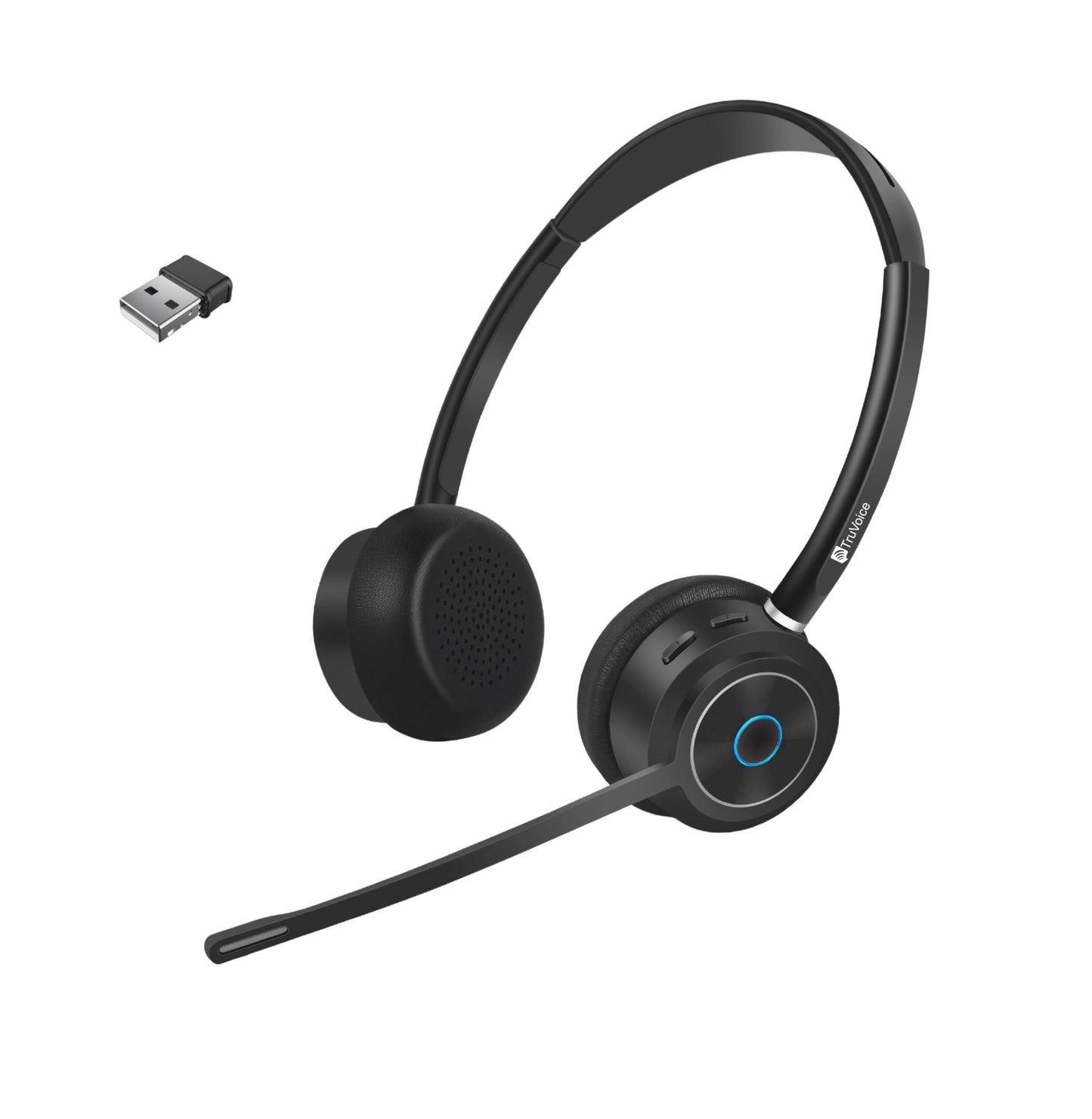 TruVoice BT85 Wireless Bluetooth Headset with V5.2 USB Dongle | Noise Suppression Speakers and NC Microphone | Fast Charging with 22 Hour Talk Time
