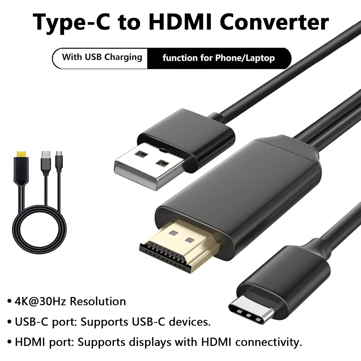 ECDREAM USB-C to HDMI Adapter, 6Ft Wired Screen Mirroring Cable with 2-in-1 Display & Charging for MacBook Pro/iPad Pro/Chromebook/S-amsung Phones
