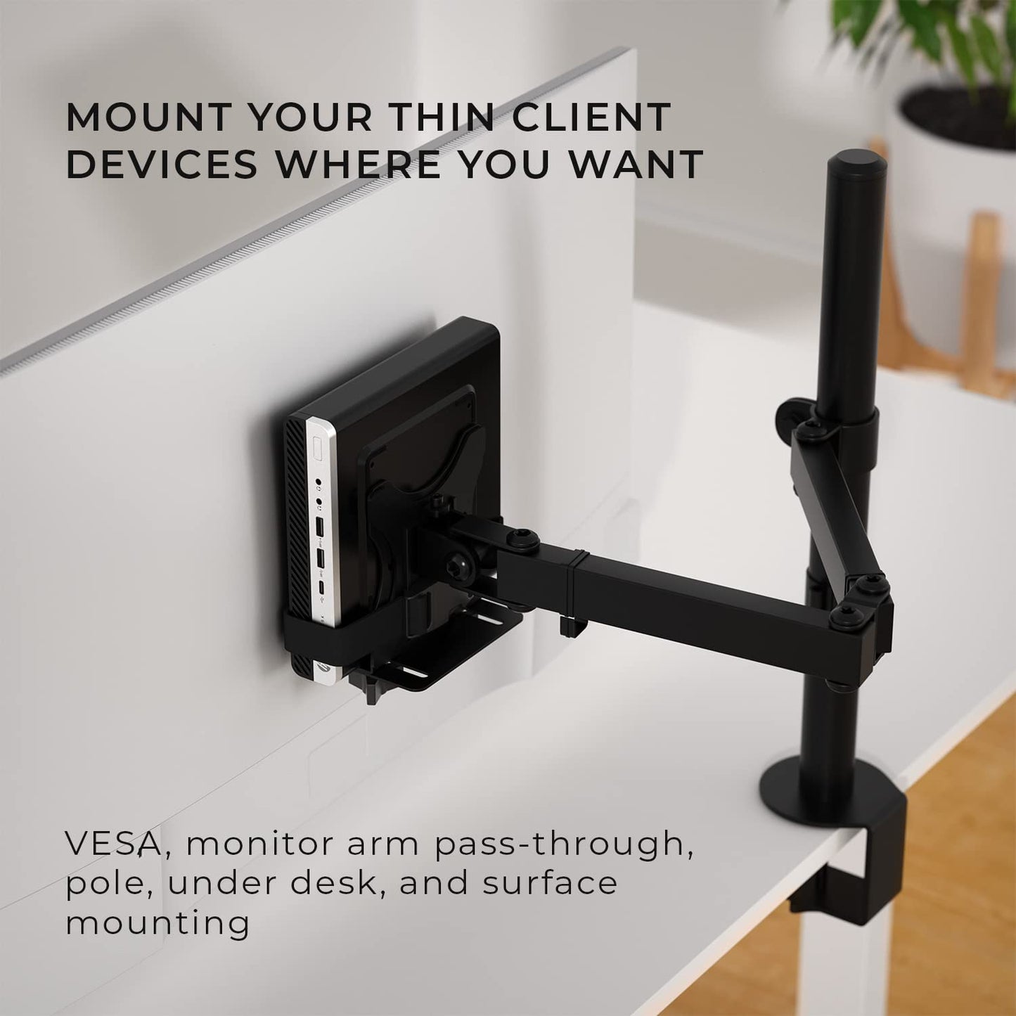 HumanCentric Thin Client Mount Bracket, Mount a Mini PC or Computer to a VESA Monitor Arm or Stand, Pole, or Under Desk or Surface, Devices