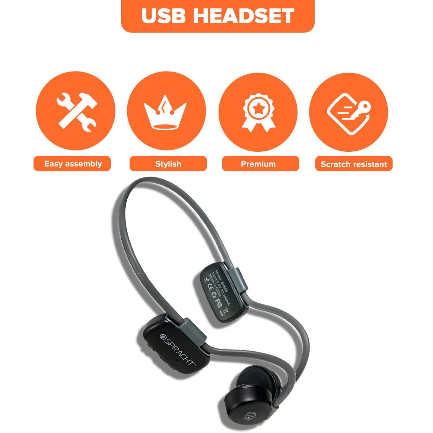 Spracht BH500 Bone Conduction Headphones Bluetooth with USB Cable | Bonehead Sport Waterproof Headset for Outdoor Activities | IPX6 Conduction Head…