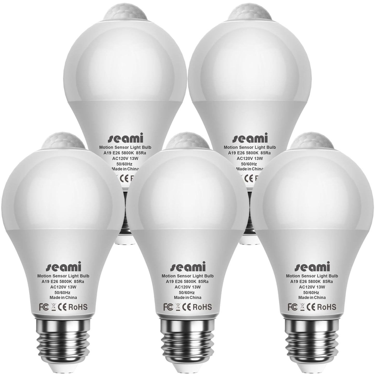 seami Motion Sensor Light Bulb, Dusk to Dawn Security Night Light A19 E26 13W Equivalent 100W 5800K Daylight, Indoor Motion Activation Detector Light