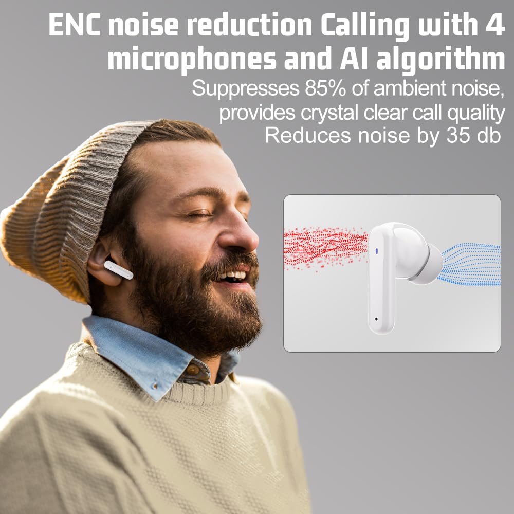 JBMI Bluetooth Earbuds Wireless Headphones, 50H Deep Bass Ear Buds with 4 Noise Cancelling Microphone, IPX5 Waterproof Earphones for iPhone Android
