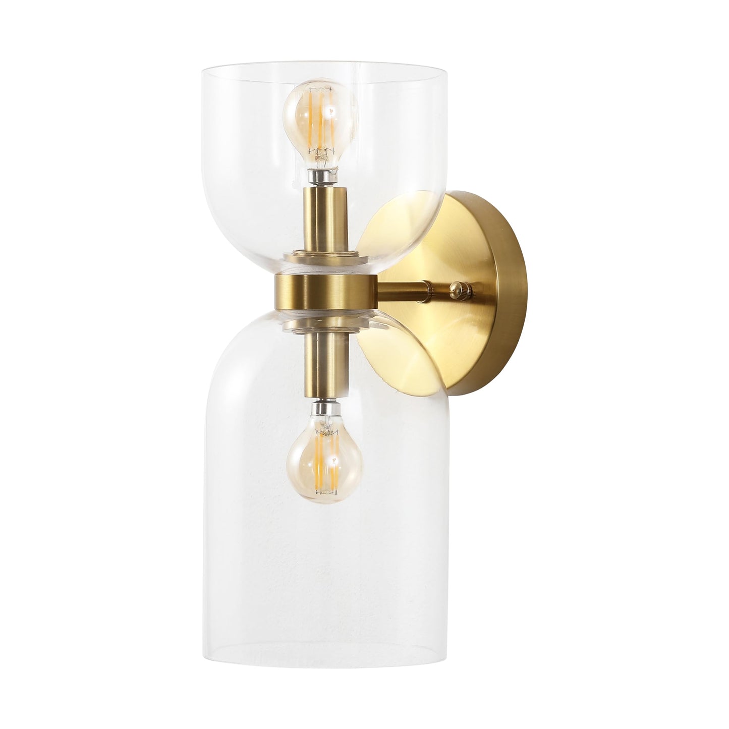 SAFAVIEH Home Collection Solyn Clear & Brass 2-Light Wall Sconce Light Fixture Set of 2 (LED Bulbs Included)