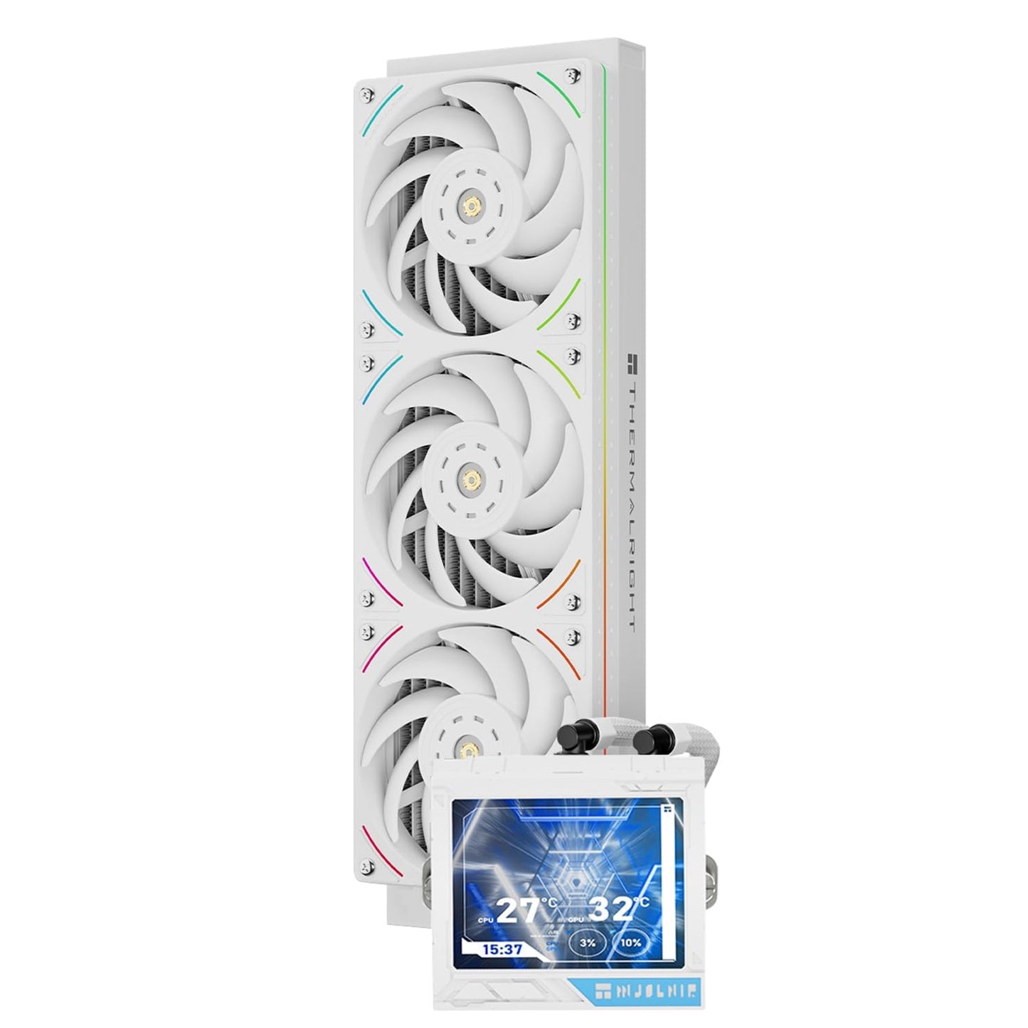 Thermalright Mjolnir Vision 360 UB PRO ARGB White CPU Aio Cooler,PC 360 Specification Water Cooler System with Inline Fan,3.5’’ LCD Screen