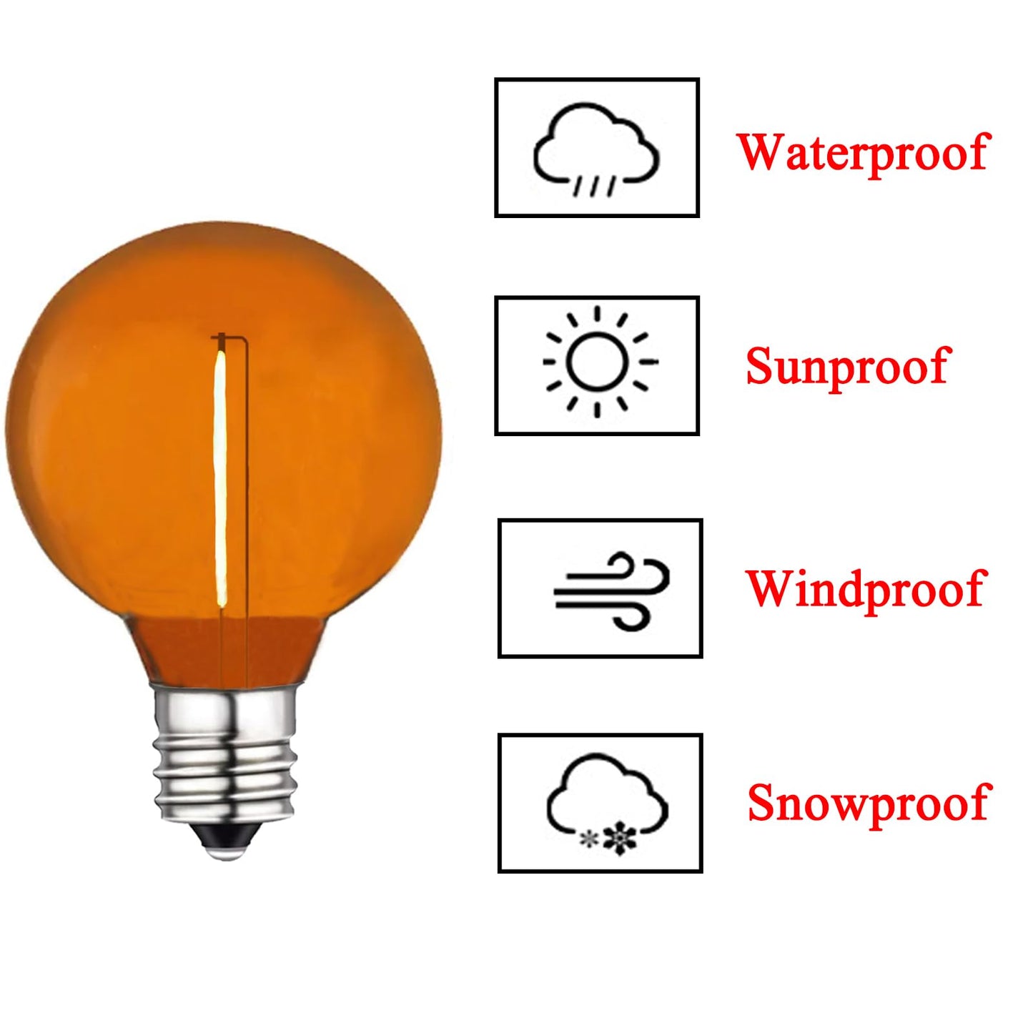 LRSUEYSKIN G40 Orange LED Replacement Bulb 1W Decorative Light Bulbs Shatterproof Waterproof LED Outdoor String Lights Night Light E12/C7 Candelabra