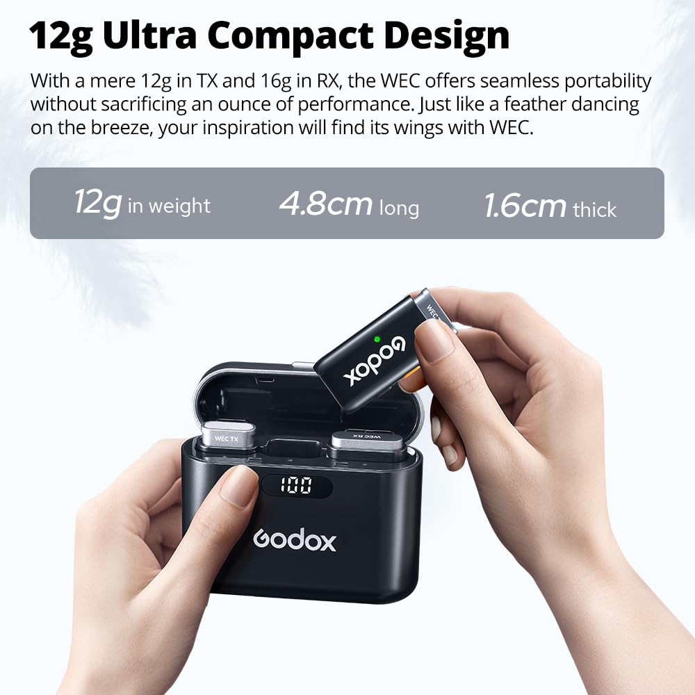 GODOX 2.4GHz Wireless Microphone System WEC kit2,One-Click oisecancellation,Exceptional Sound Quality,Digital Battery Display,Max 200m Los Range