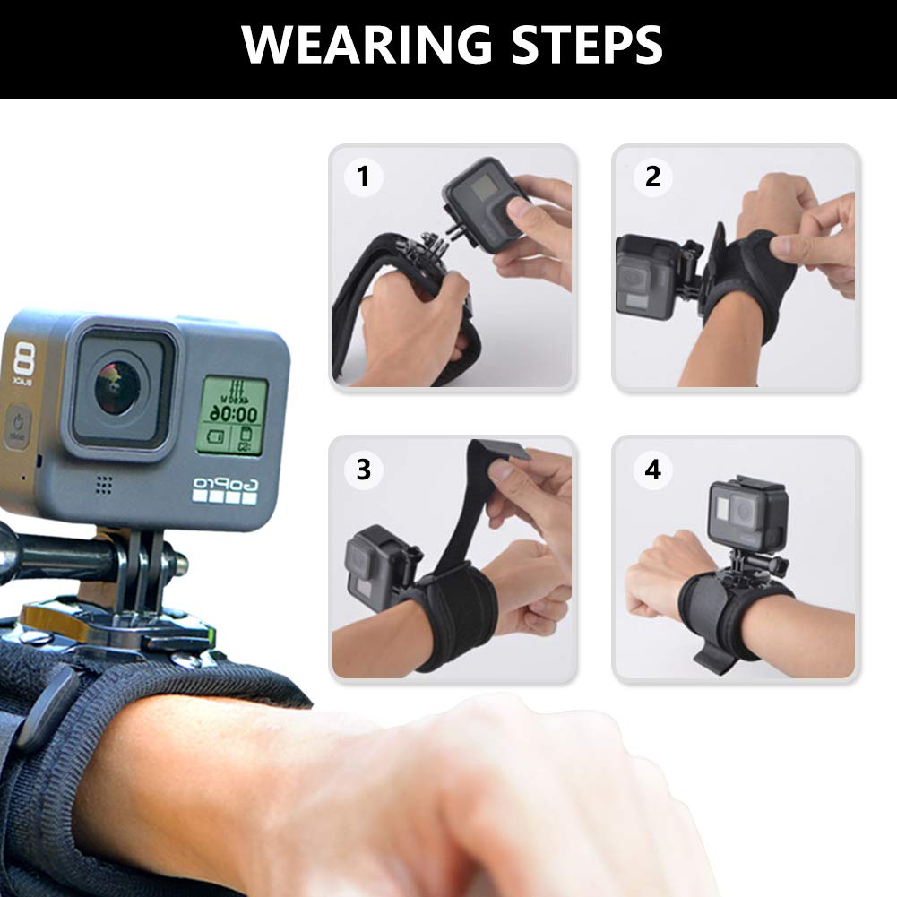 ParaPace 360 Degree Rotating Wrist Strap Mount for GoPro Hero 10/9/8/7/6/5s/5/4s/4/3+ Black Session,Adjustable Cycling Arm Band Holder for XIAOYI