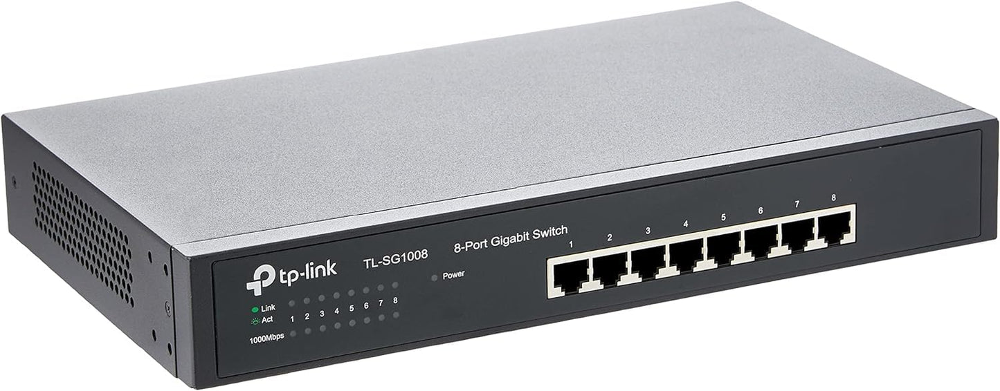 TP-Link 8-Port Gigabit Ethernet Unmanaged Switch | Plug and Play | Metal | Desktop/Rackmount | Limited Lifetime (TL-SG1008)