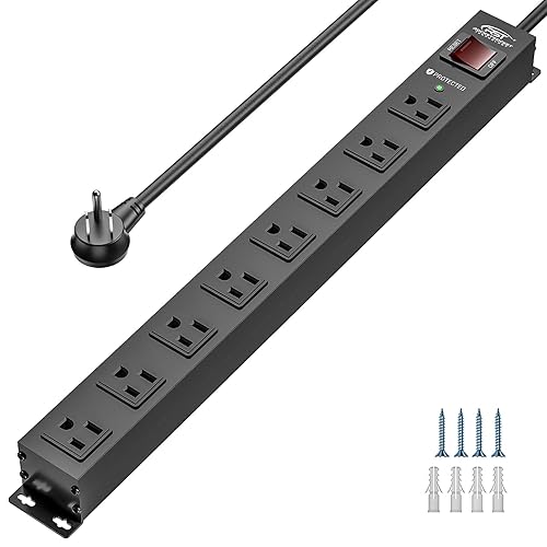 CRST 8 Outlet Metal Heavy Duty Power Strip, 2100J Surge Protector with 6FT Cord, 15A/1875W Wide Spaced Mountable Industrial Power Strip