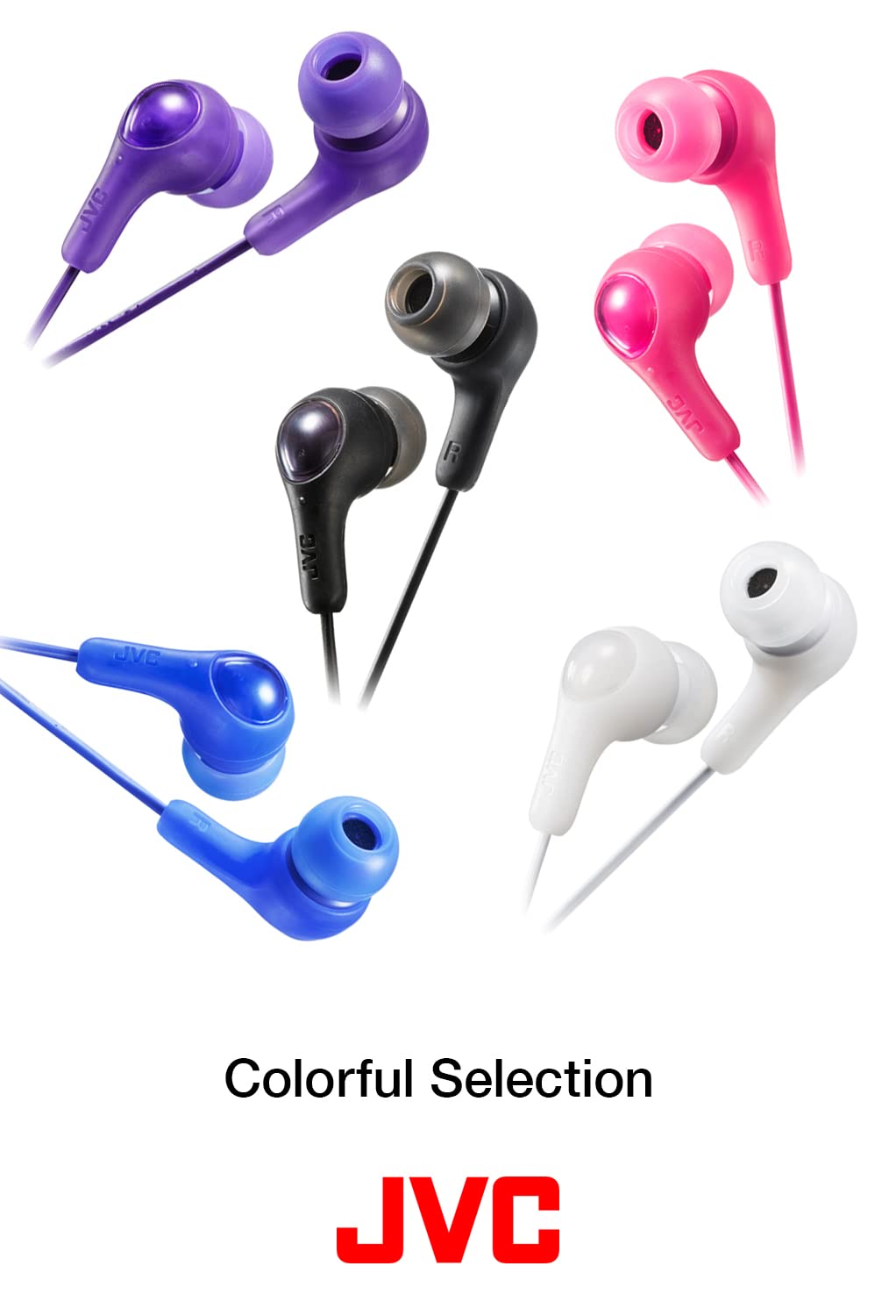 JVC Gumy in Ear Earbud Headphones, Powerful Sound, Comfortable and Secure Fit, Silicone Ear Pieces S/M/L - HAFX7W White