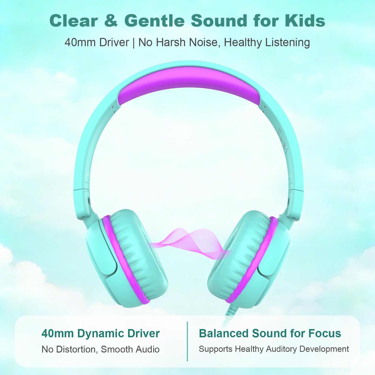 IMYB V1 Kids Headphones, 85dB Safe Volume for School, Toddler 2-12, Adjustable Foldable Durable Wired Cord, iPad Kindle Tablet Chromebook 3.5mm On-Ear