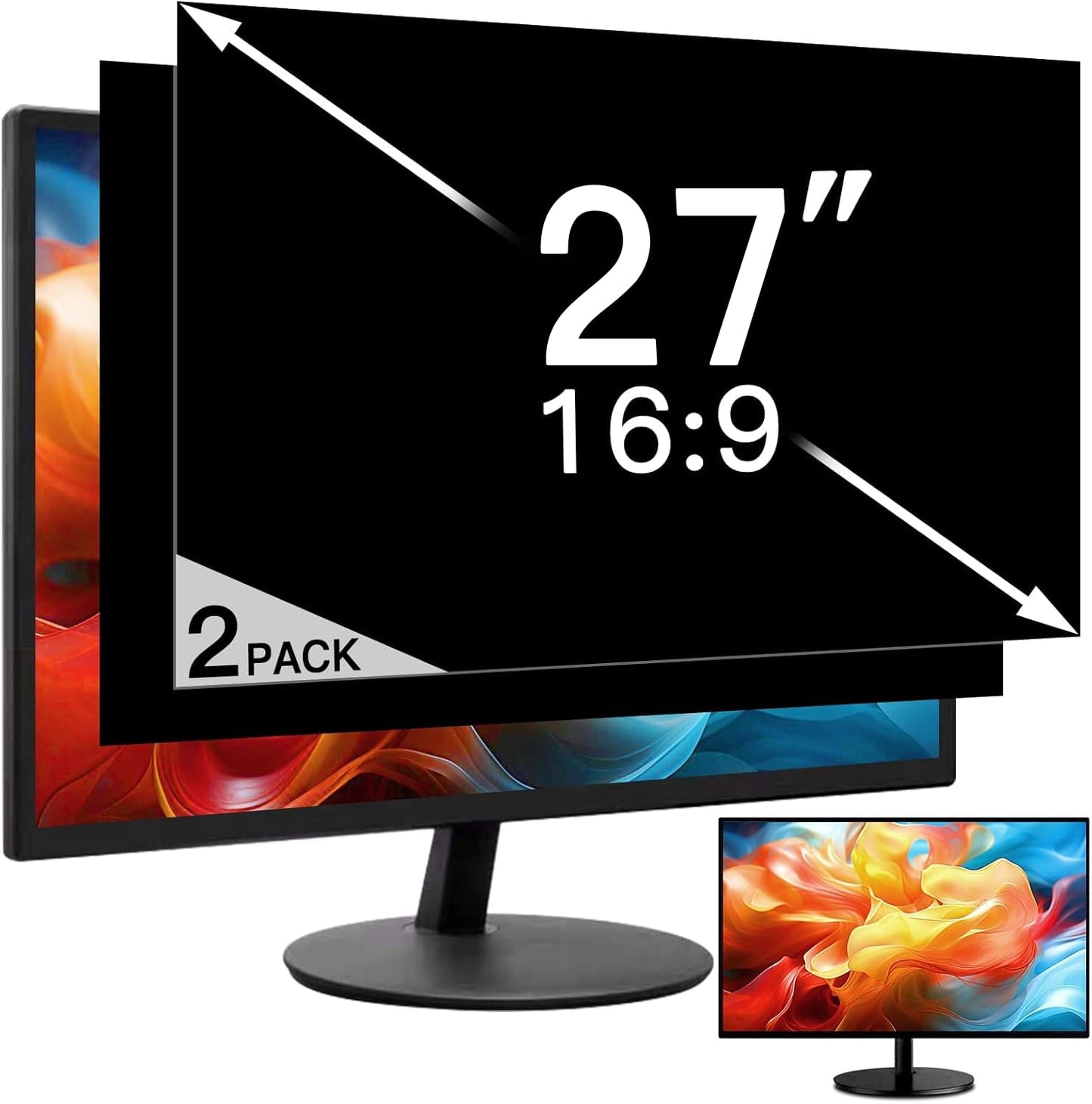 2 Pack 27 Inch Privacy Screen for Computer Monitor 16:9 Aspect Ratio, Eye Protection Anti Glare Computer Screen Cover, Removable Anti-Scratch Computer