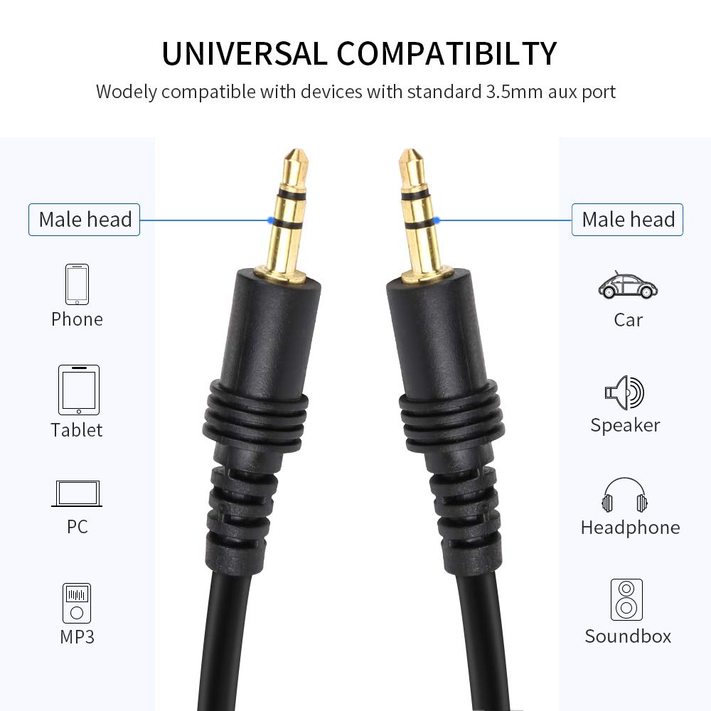 DTOL Aux Cable 3.5mm Audio Cord for Car Heavy Duty Male to Male Jack Auxiliary Cord Extension Adapter for Apple iPhone, Android for Samsung Galaxy…
