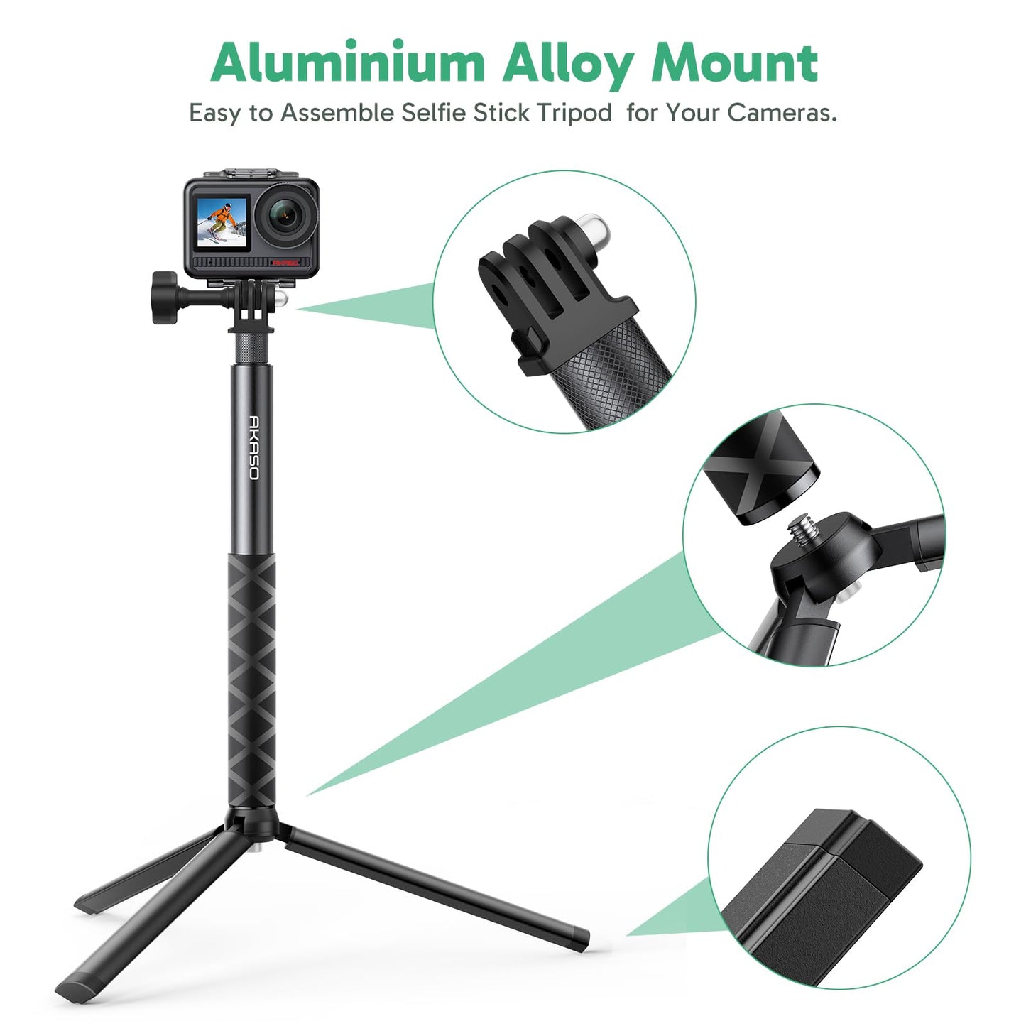 AKASO 47" Extendable Selfie Stick and a Tripod Stand Action Camera Accessories for GoPro Hero 13/12/11/10/9/8/7/Max/DJI Osmo Action/AKASO 360