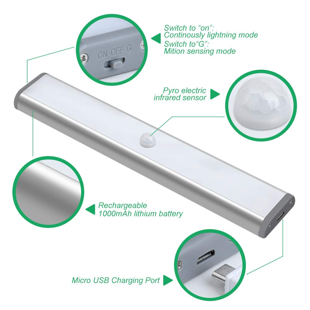 LEPOTEC LED Kitchen Lights Under Cabinet,Wireless Motion Sensor Led Light Rechargeable Cabinet Lights Battery Operated, Under Counter Lighting