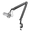 FIFINE Mic Arm Stand, Microphone Boom Arm with Desk Clamp, Cable Channels, 3/8" to 5/8" Threads, Heavy Metal Microphone Stand for Podcast, Vocal