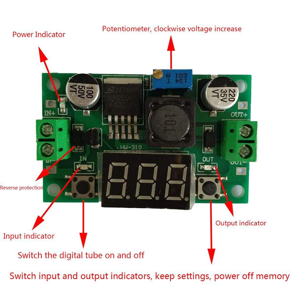 DAOKI 2Pcs Buck Converter LM2596 LED Step-Down Power Supply Module Adjustable DC-DC Convert Module 4.0-40V Input to 1.25-37V Output with LED…