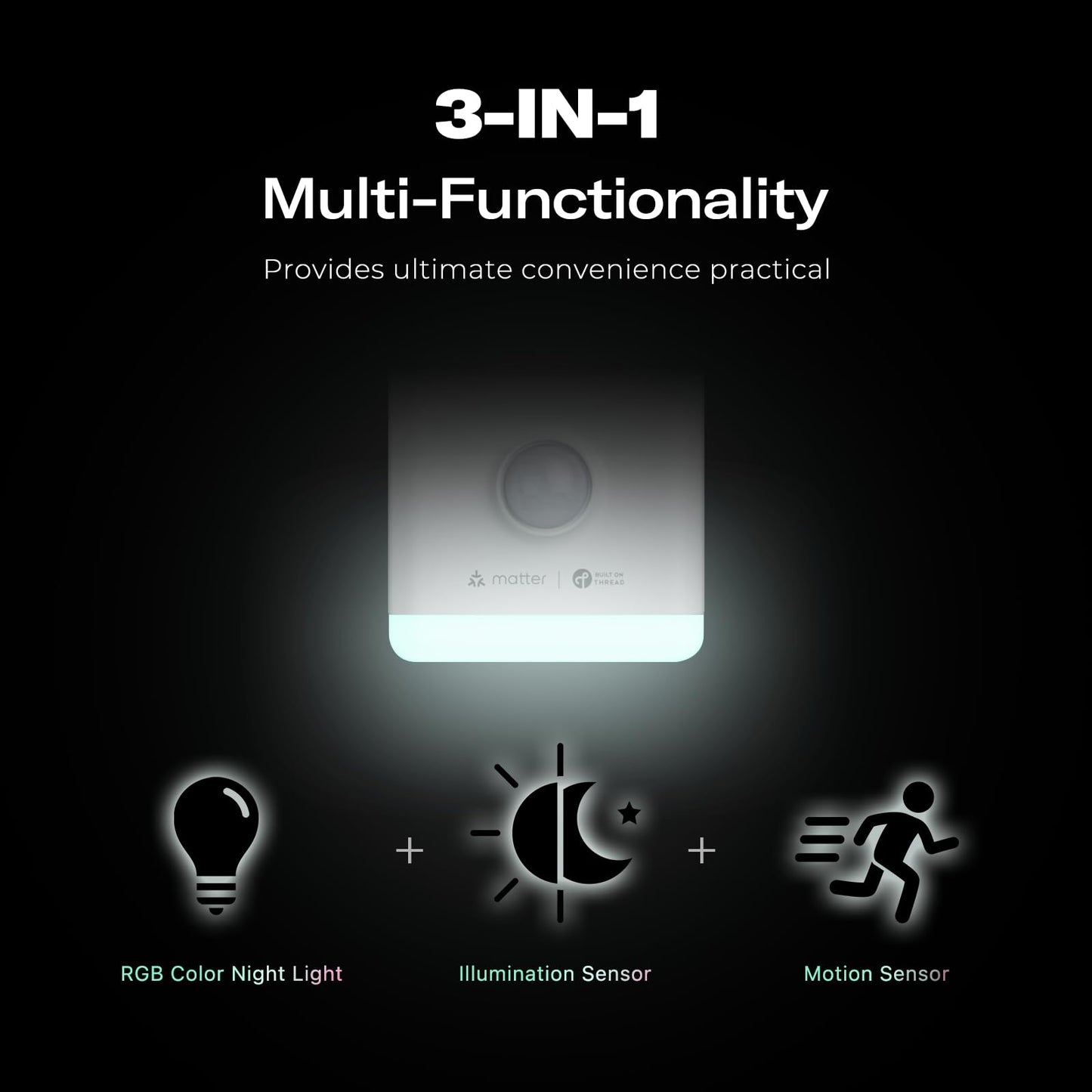 THIRDREALITY Smart Night Light-T,Support Matter Over Thread,3-in-1 RGB Color Night Light with Motion & Illumination Sensor,Local Control,Work