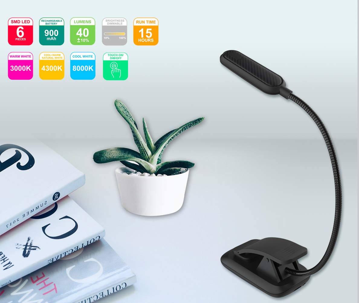 HONWELL Book Light Rechargeable Clip on Reading Light Dimmable Brightness Reading Lights for Books in Bed 3 Lighting Modes Best Kids Book Light