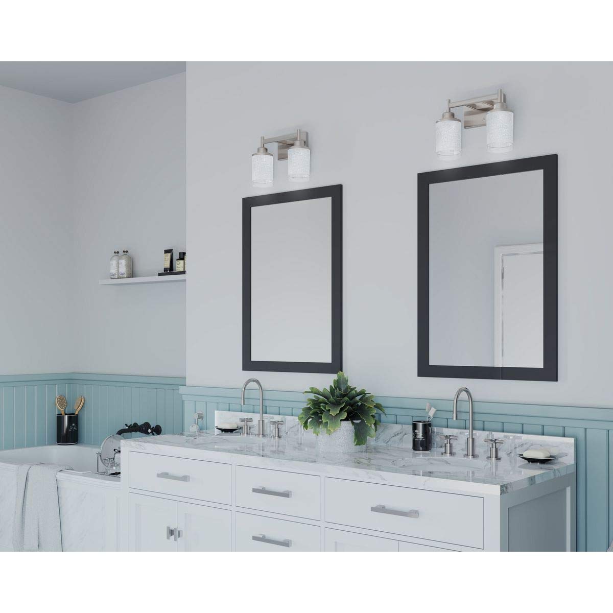 Progress Lighting Alexa Collection 2-Light Etched Linen with Clear Edge Glass Modern Bath Vanity Light Brushed Nickel