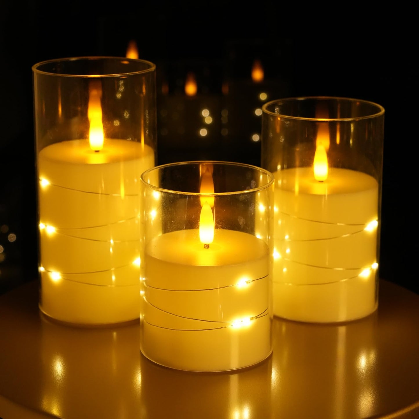 Homwamee Flickering Flameless Candles with Remote Timer- LED Candles Set of 3(4”/5”/6”), Battery Powered Candle in Glass Safe