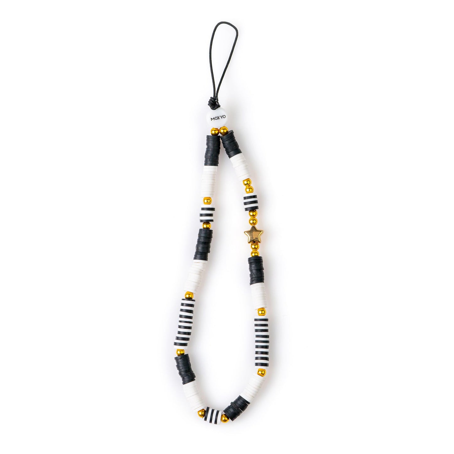 MOXYO Beaded Charm Bracelet Universal Wrist Strap Beaded Phone Lanyard, Works with All Smartphones and Anchor Systems (Black/White)
