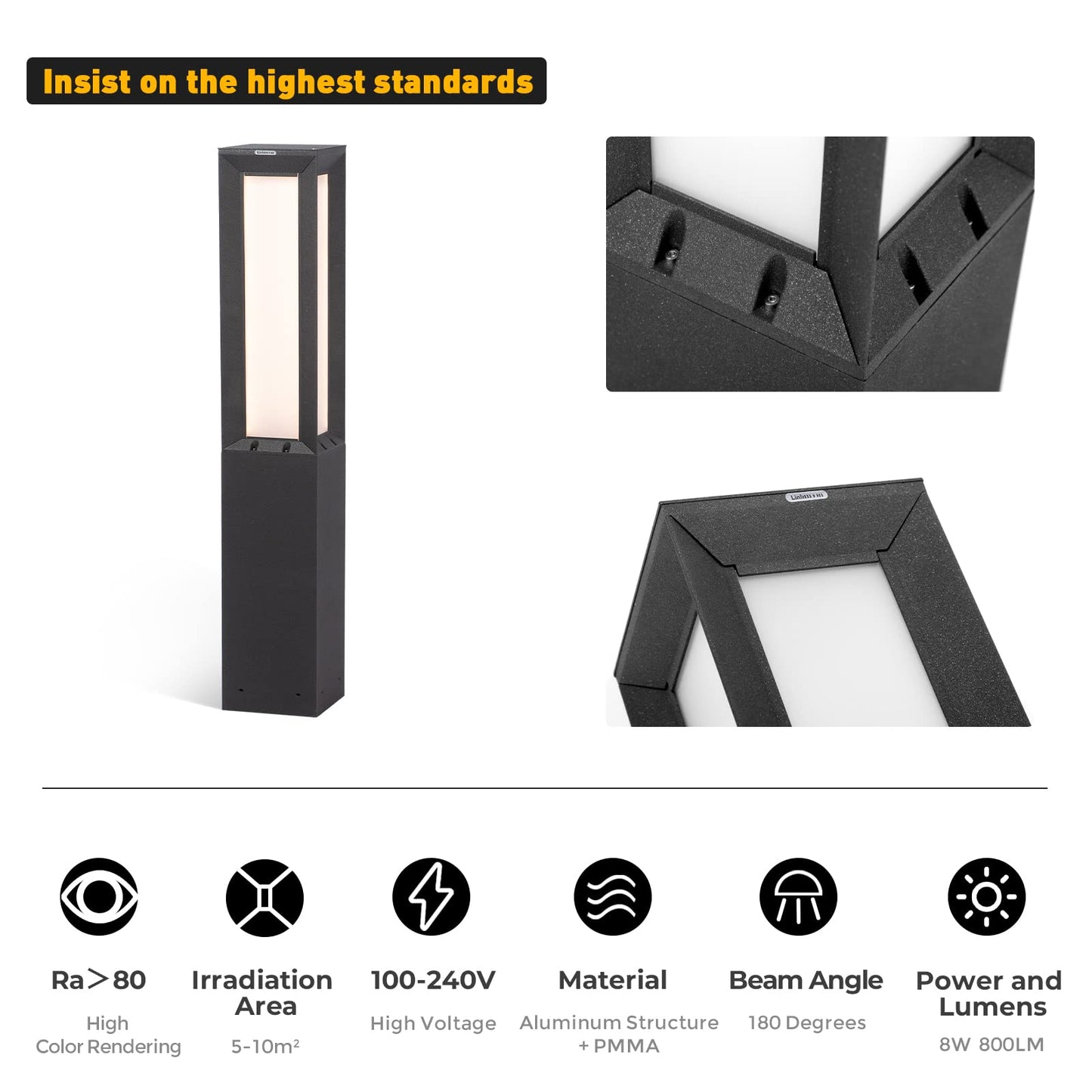 Linkmoon Landscape Path Light, Aluminum 8W 800LM Luxury LED Lighting, 32 Inches Modern Outdoor Bollard Lighting for Lawn, Patio, Courtyard