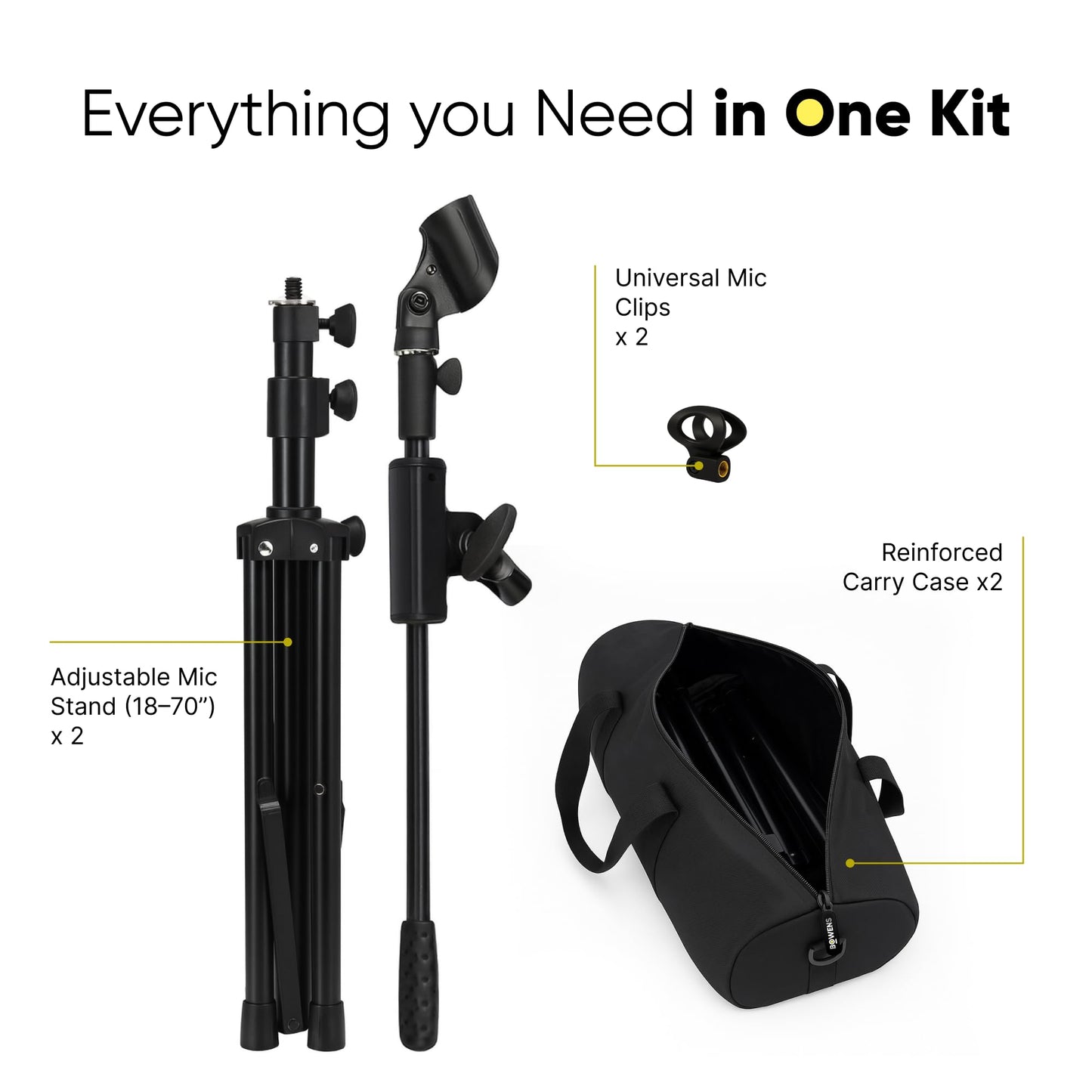 Bowens 18 Inch Mini Mic Stand & Speaker Stand Bag - Compact Tripod Bag & Tripod Case with 3 Dividers, Hand Handle & Shoulder Strap