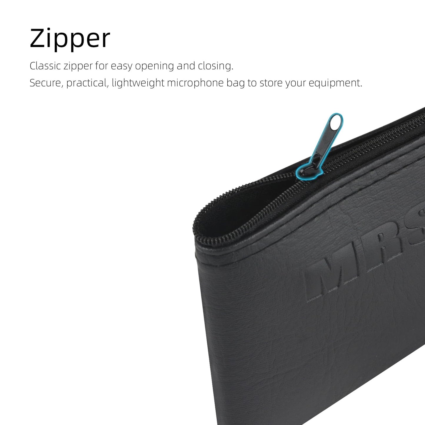 MRSDY Microphone Bag, Black Zipper Pouch Fits for Wired, Wireless Microphone, Shockproof Vocal Mic Protector, Mic Accessories Storage Bag, Easy Carry