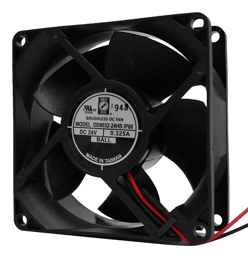 OD8032-24HBIP68, DC Fans DC Axial Fan, 80x80x32mm, 24VDC, 75.3CFM, 7.8W, 50dBA, 6000RPM, Dual Ball Bearing, Wire Leads, IP68 Rated