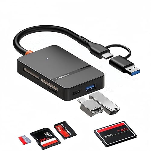 Komitasui Memory Card Reader, USB 3.0 and USB-C to SD Micro SDXC, Micro SD, Micro SDHC, M2, MS, CF Card Reader Adapter, 4 Cards Simultaneously Read