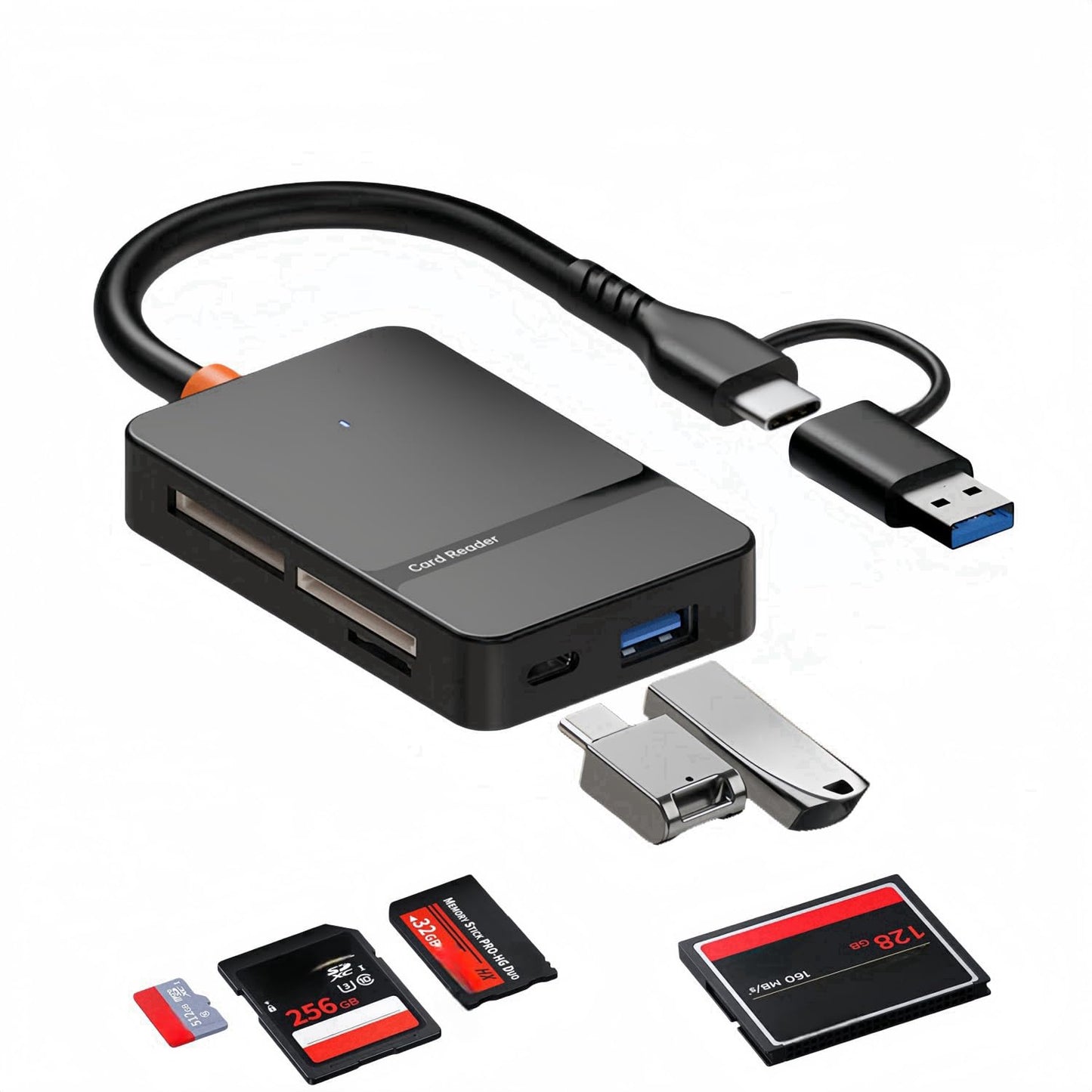 Komitasui Memory Card Reader, USB 3.0 and USB-C to SD Micro SDXC, Micro SD, Micro SDHC, M2, MS, CF Card Reader Adapter, 4 Cards Simultaneously Read