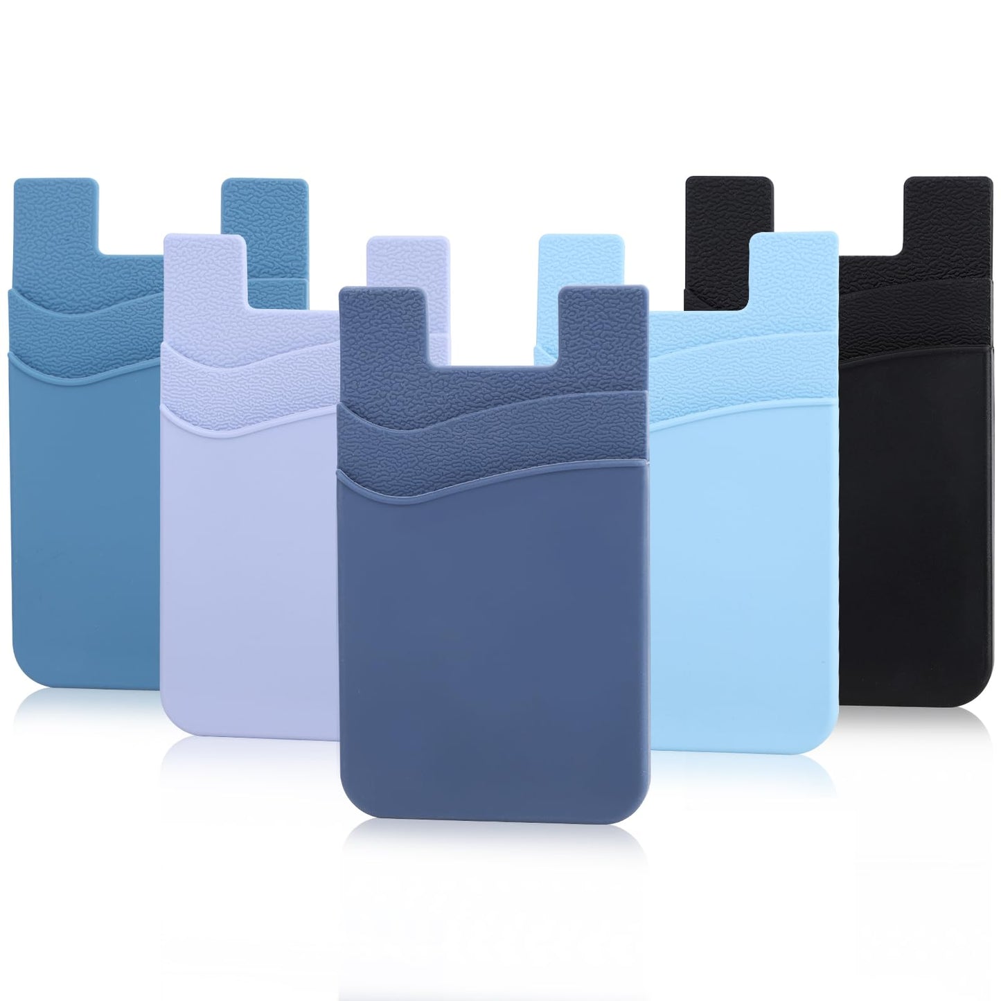 Zemexy Phone Wallet Stick on,5Pack Phone Card Holder for Back of Phone Case,Silicone Sticky Credit Card Holder for Cell Phone Double Pocket Sticker