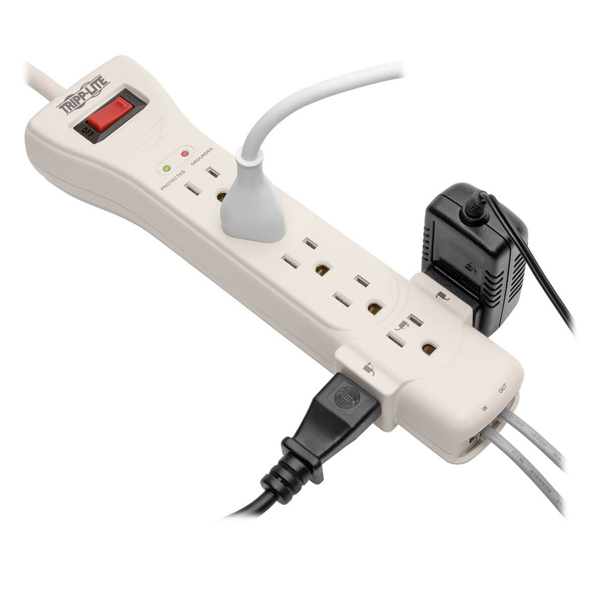 Tripp Lite 7 Outlet Surge Protector Power Strip, 15ft. Extra Long Cord, Right Angle Plug, Fax/Modem Protection, RJ11, $75K Insurance & Manufacturer's