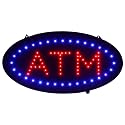 Boshen Led ATM Signs Decor for Bank Business Mart Shop Store Bar Cafe Now Open Sign Display On/Off Switch + Chain (19" Lx 10"W(Oval"ATM"))
