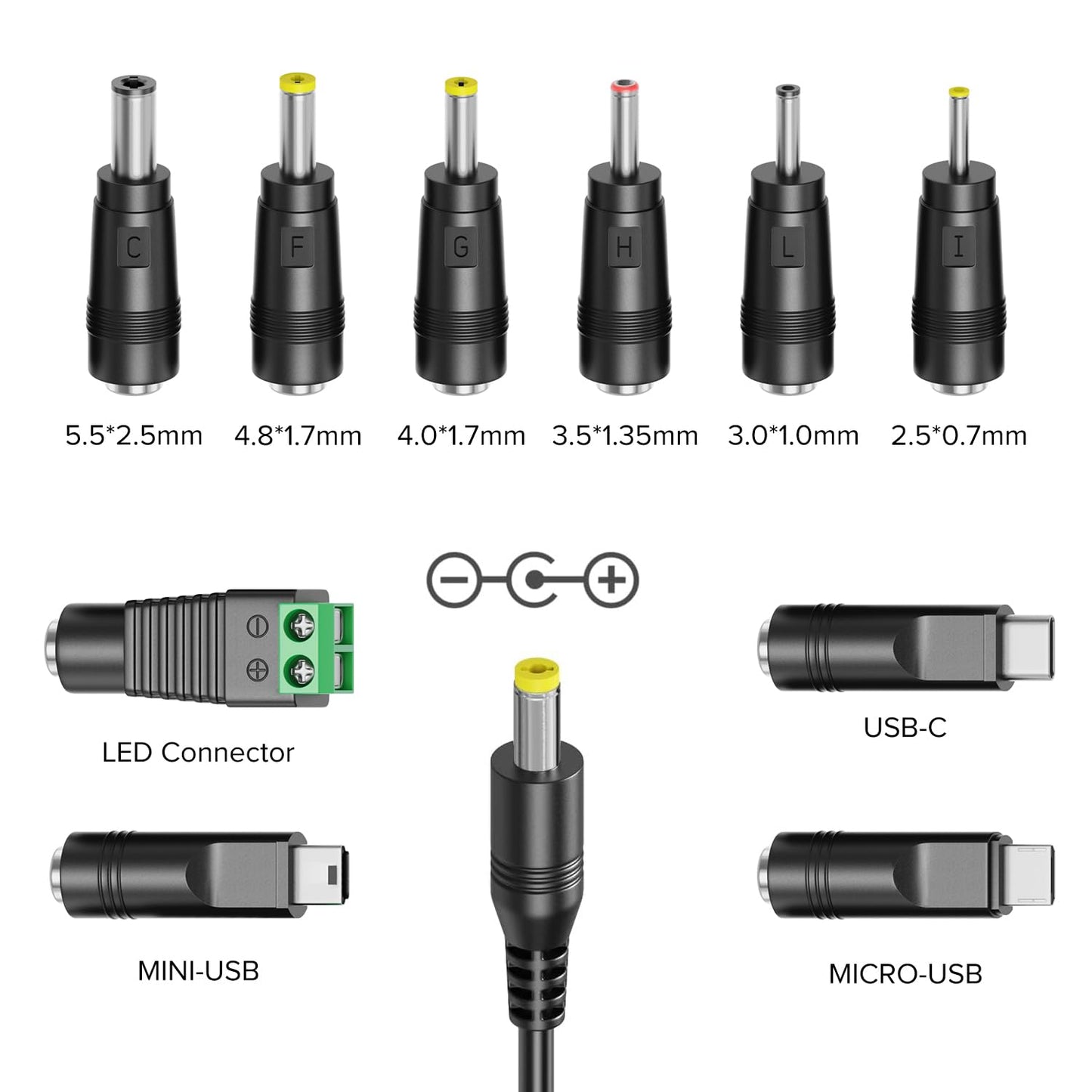 Powseed 34W 3V 4.5V 5V 6V 7.5V 9V 12V DC Car Charger with 10 Tips and USB Cigarette Lighter Adapter Power Supply Cord for Portable DVD Player Dash cam