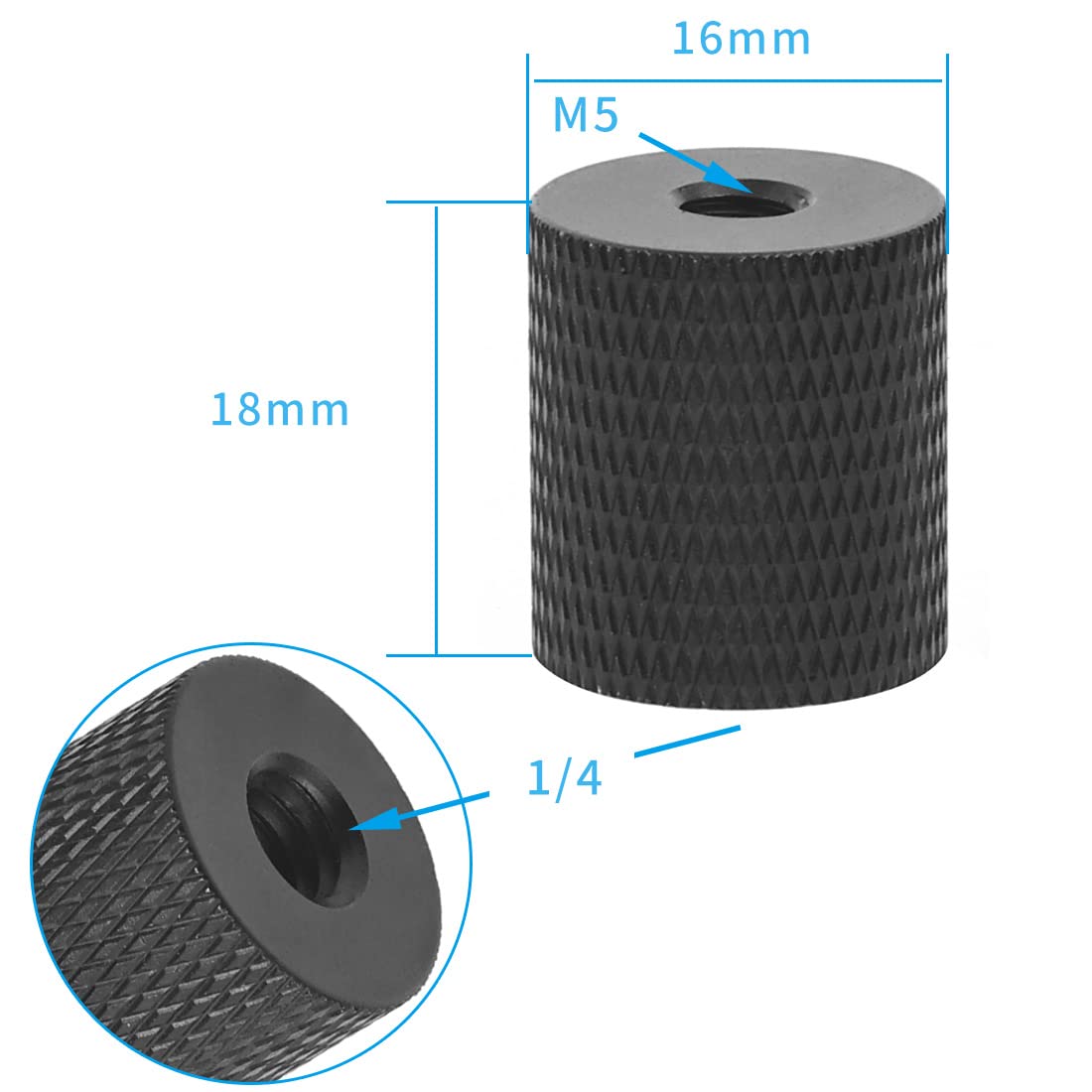 FEICHAO 2Pack Tripod Nut 1/4 Female to 1/4 M4 M5 M6 M8 Female Adapter Screw for Camera Tripod Gimbal Conversion Nut (1/4 to M5)