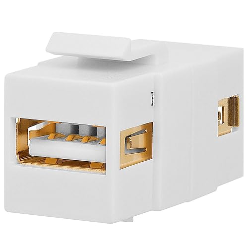 Cmple - USB 2.0 Keystone Jack A Female to A Female Coupler Extension Keystone Jack Adapter Flush Type, USB Type-A to USB Type-A Female Adapter - White