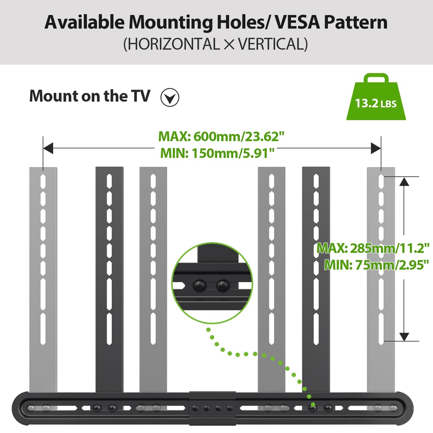 USX MOUNT Universal Soundbar Mount, Sound Bar TV Bracket for Soundbar with Speaker, Fits 2 Installation Options, Removable No-Slip Base Holder Extends