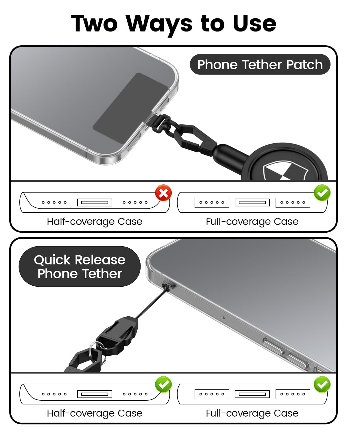 Retractable Anti Theft Phone Lanyard: Universal Pickpocket Proof Cell Phone Strap with Metal 360° Tether Tab Lock Carabiner Keychain & Adjustable