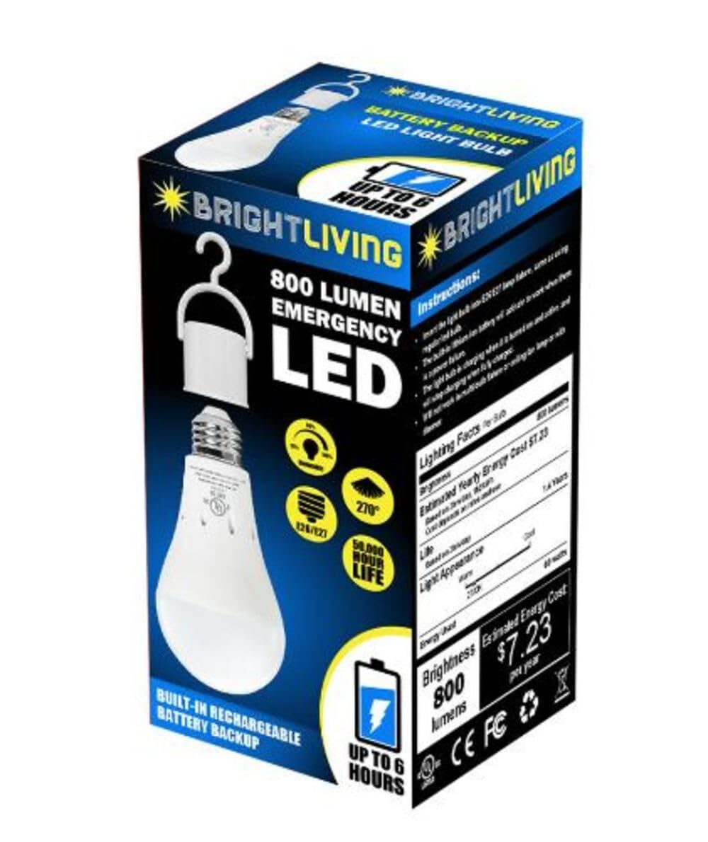 Bright Living 60W Equivalent A19 Led Light Bulb with Rechargeable Battery Backup