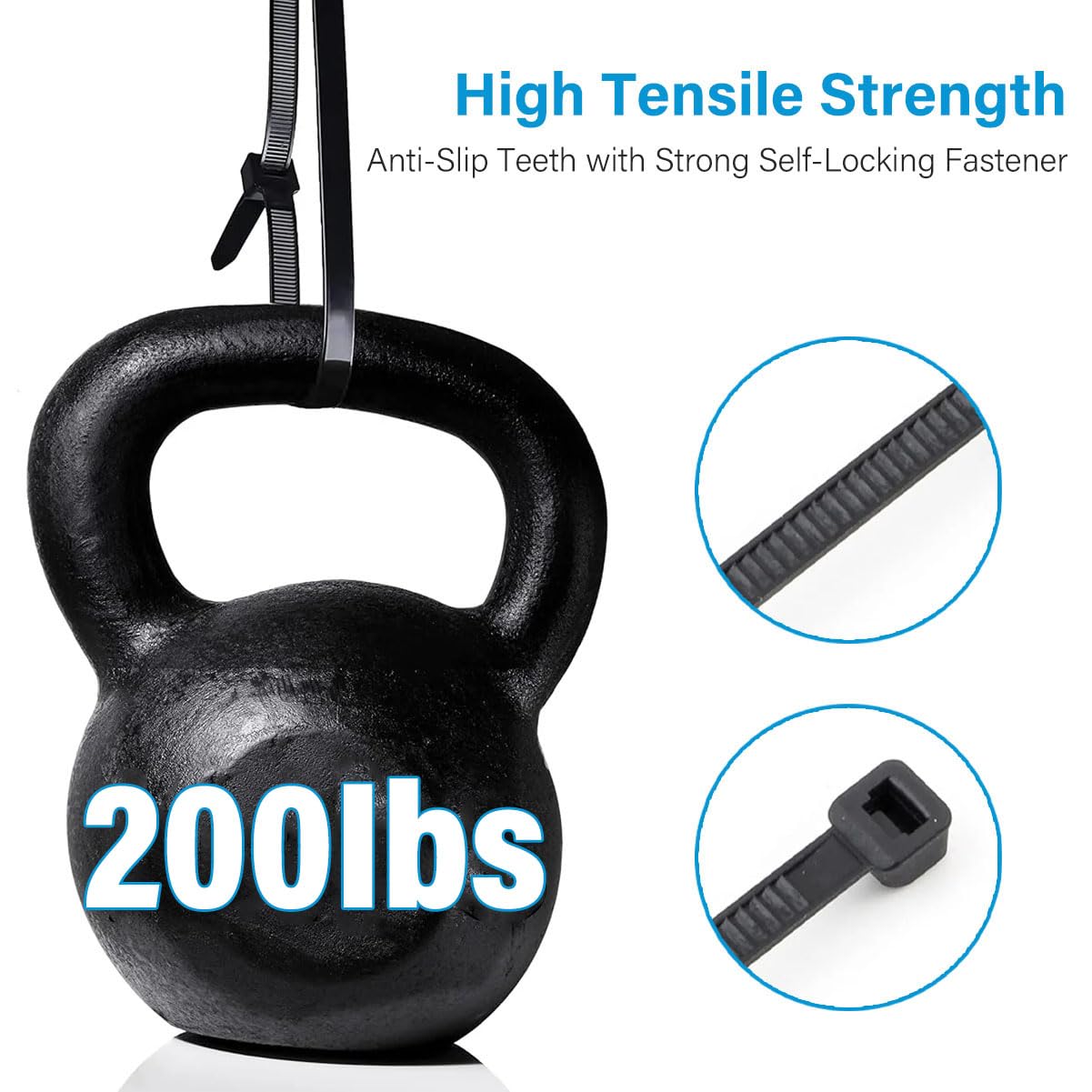 Zip Ties Heavy Duty Cable Ties with 200lbs Tensile Strength, Multi-Purpose Adjustable Ties, UV Resistant Indoor and Outdoor Cable Ties for Use in The
