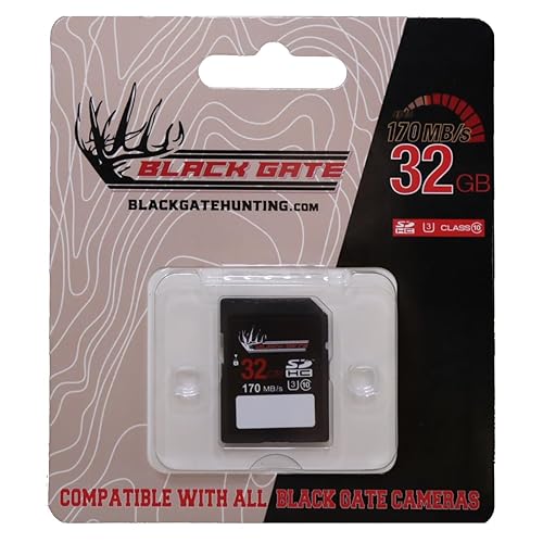 Black Gate 32GB SD Card for Trail Cameras - Class 10, 170MB/s, High-Speed, Black - Reliable Memory Card for Wildlife & Game Cameras